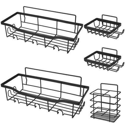 5 Pack Shower Caddy Shelves with 18 Inbuilt Hooks Rustproof Wall-Mounted