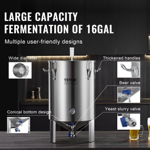 304 Stainless Steel Kettle 16 GALLON Beer Brew Fermentor Brew Bucket Ferment