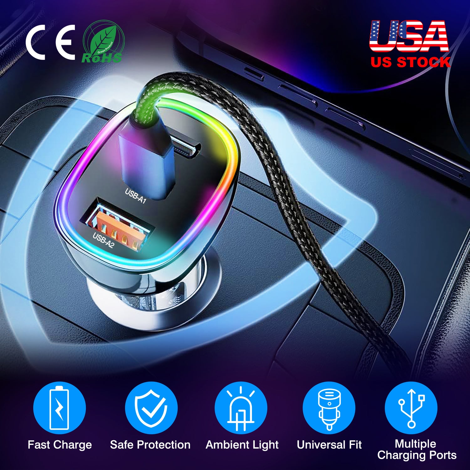 90W 3 Ports Fast Charge Car Charger QC3.0 PD3.0 USB Type-C LT Car Cigarette