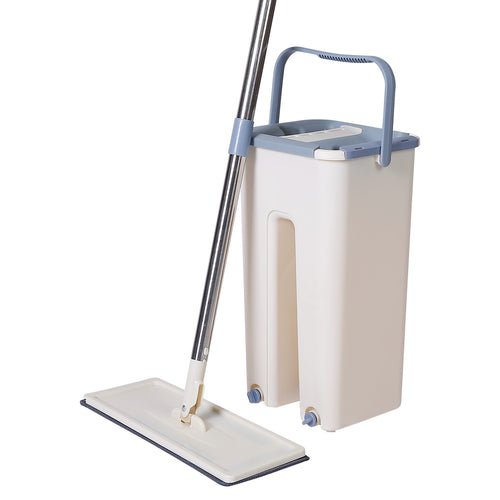 Flat Floor Mop Bucket Set Self Cleaning Wet Dry Usage with 2Pcs Reusable