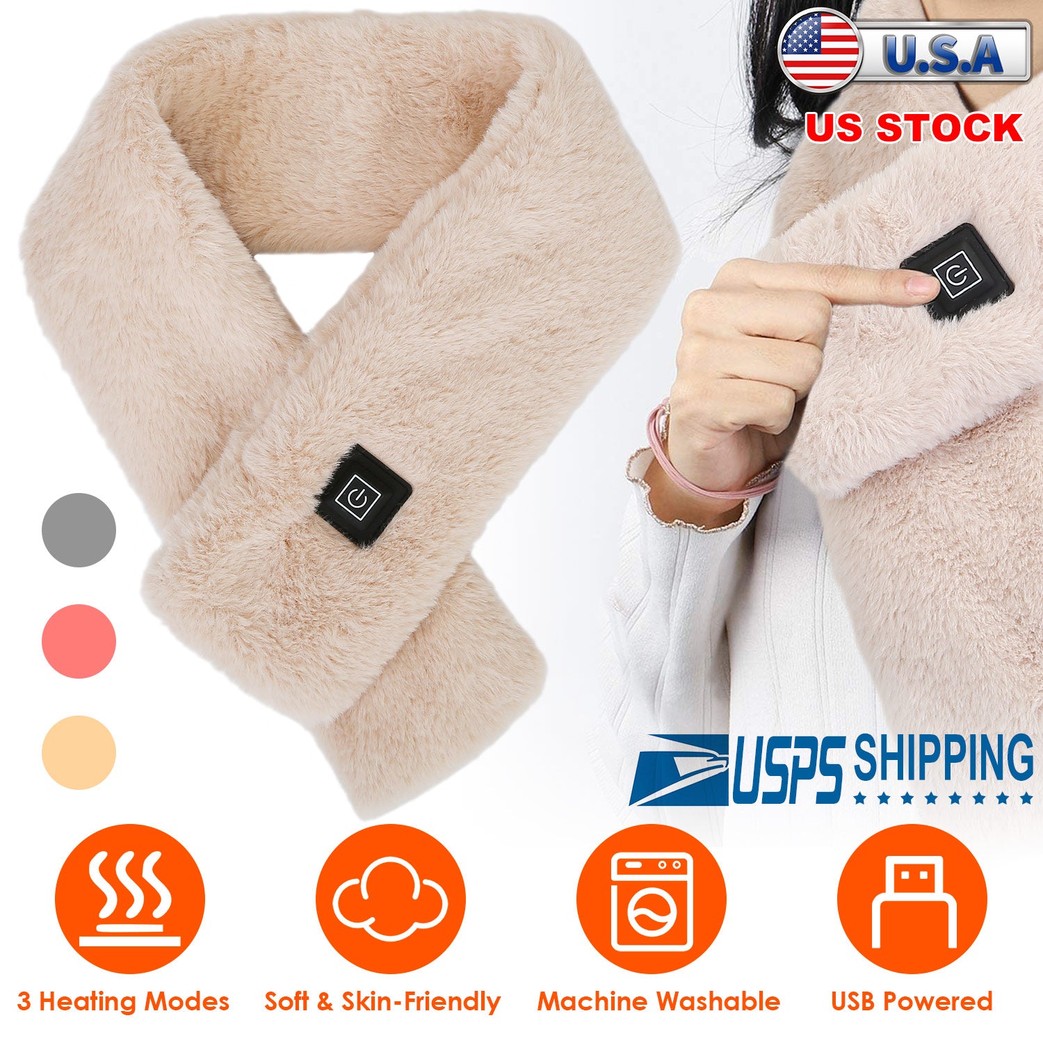 Electric Heated Scarf USB Heating Neck Wrap Unisex Winter Heated Neck Shawl
