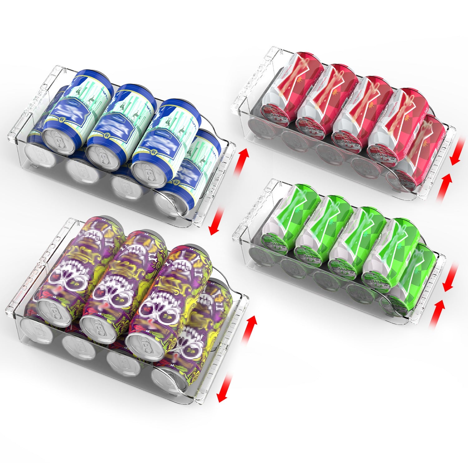 4Pcs Soda Can Organizers for Refrigerator Width Adjustable Clear Drink