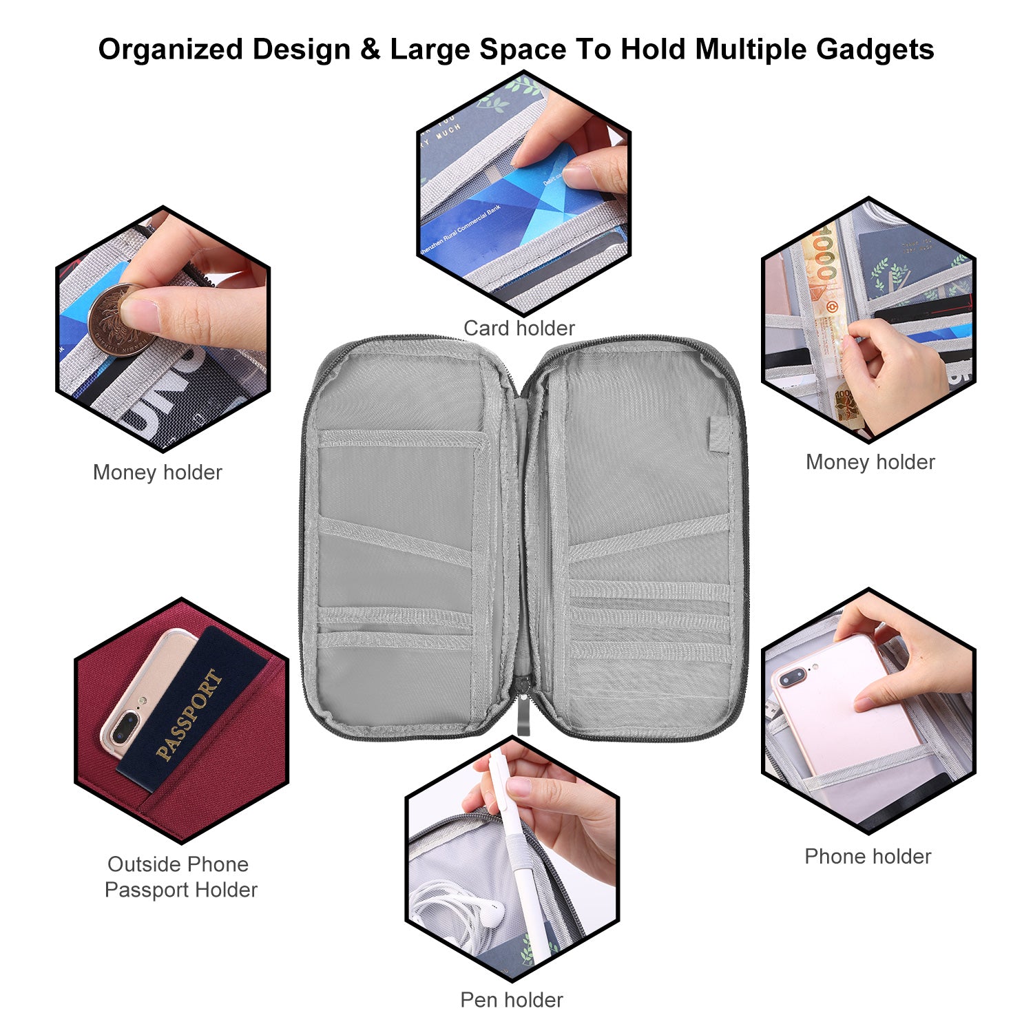 Travel Passport Wallet 12Cells Ticket ID Credit Card Holder Water Repellent