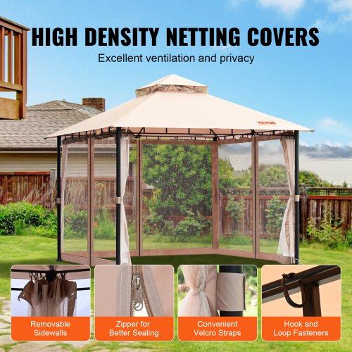 Patio Gazebo for 6-8 Person 10 x 10 FT Backyard Gazebo with Mosquito Netting