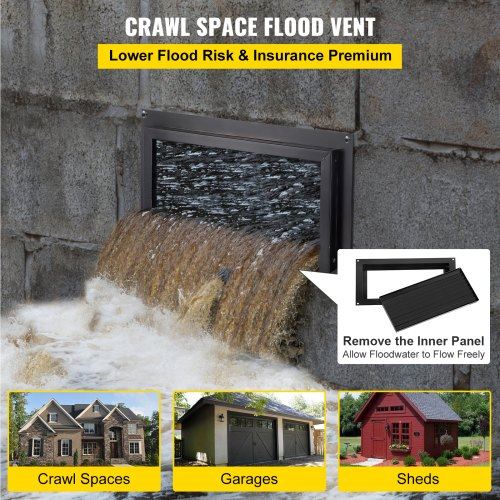 Flood Vent, 8" Height x 16" Width Foundation Flood Vent, to Reduce Foundation