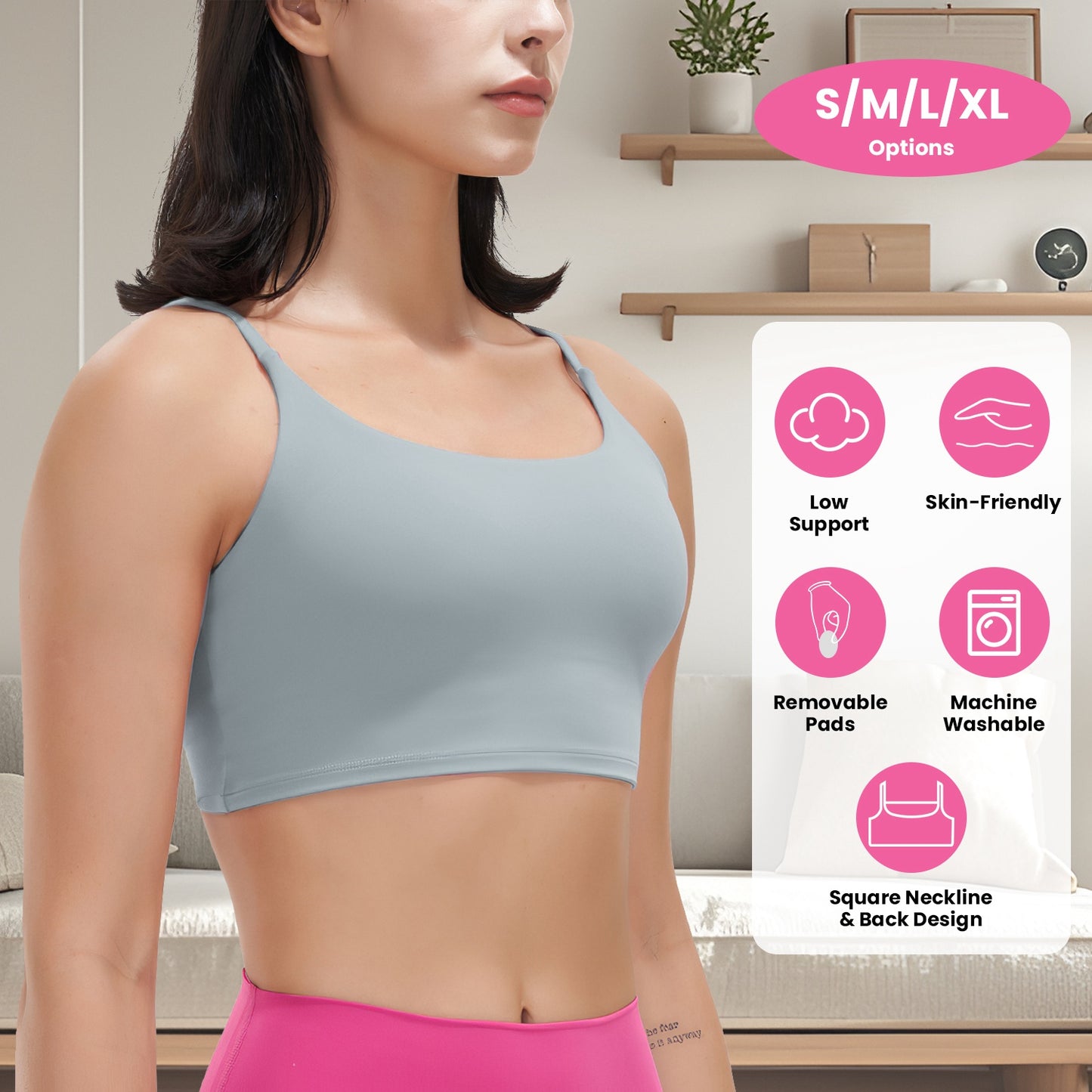 Women Strap Sport Bras Padded Strappy Crop Square Neck Low Impact Bras Sexy