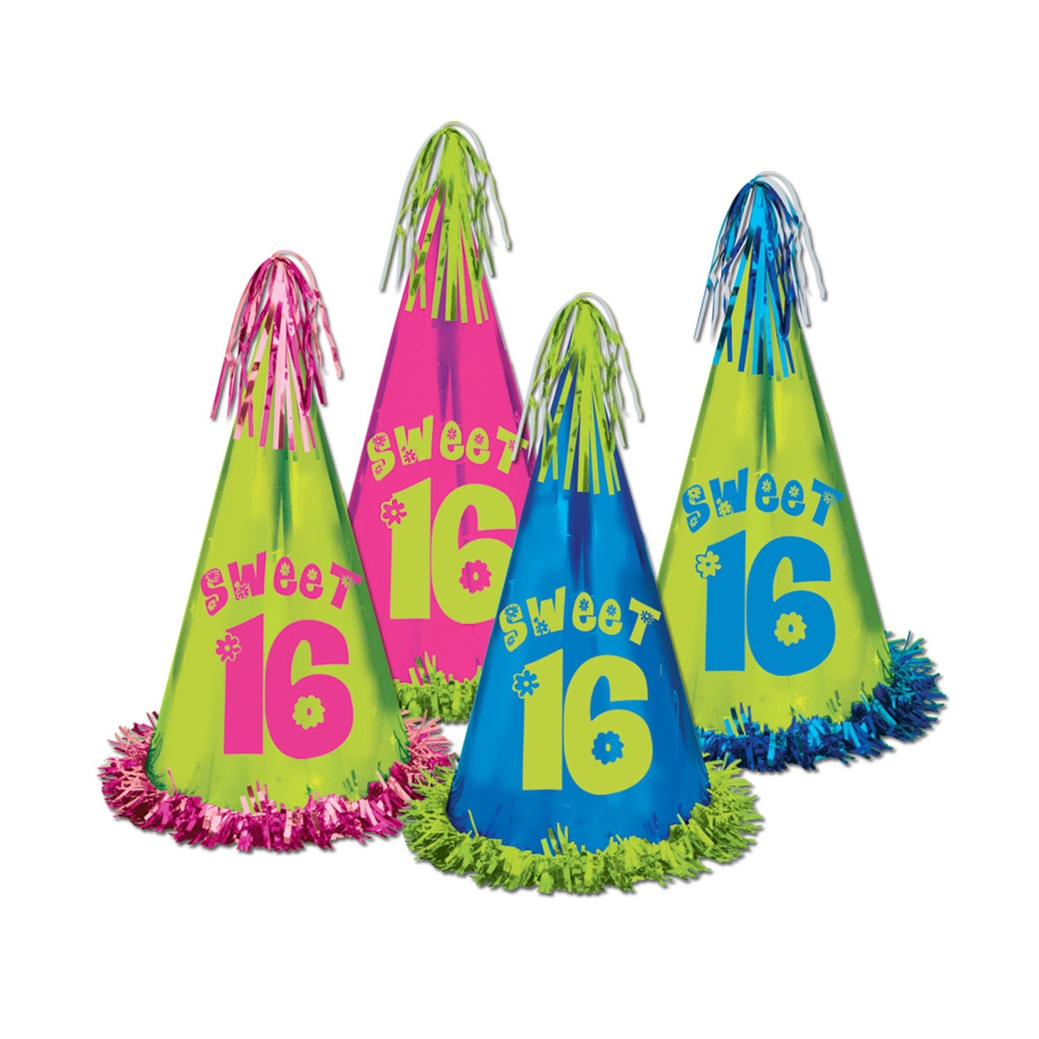 Beistle Fringed Foil Sweet 16 Party Hats | Party Supply | Decoration
