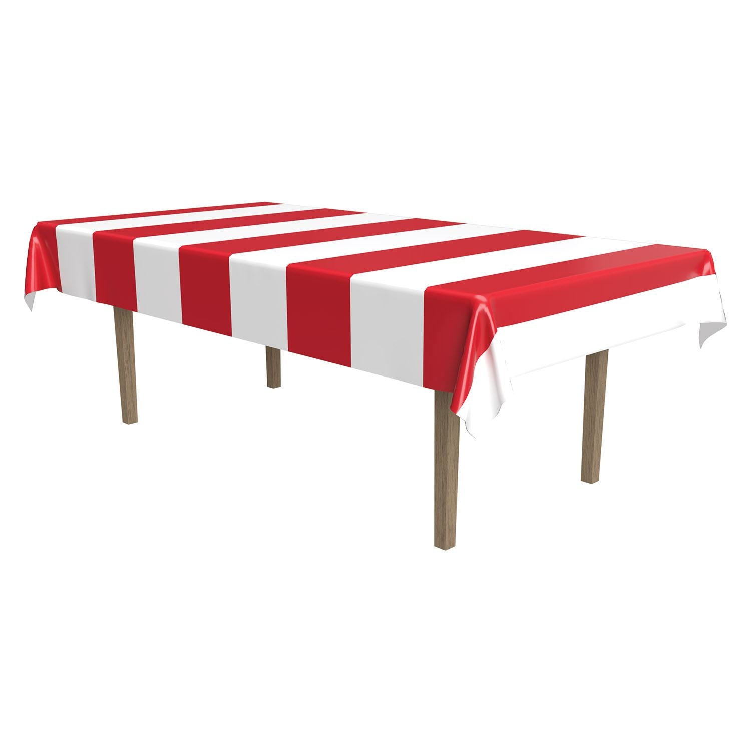 Beistle Red and White Striped Plastic Tablecover - Pirate | Party Supply