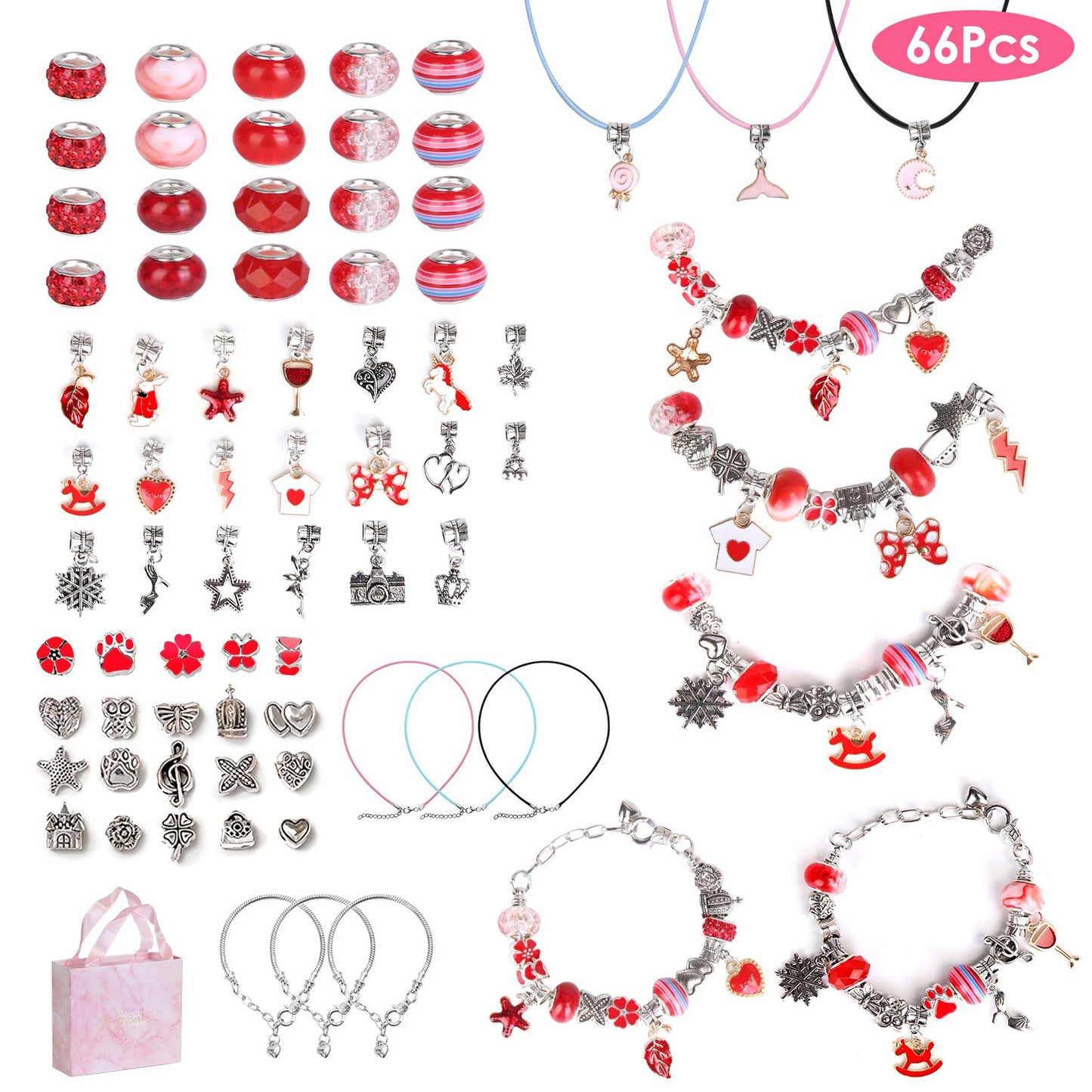 66Pcs Charm Bracelet Making Kit Kids Jewelry Necklace Making Kits Colorful