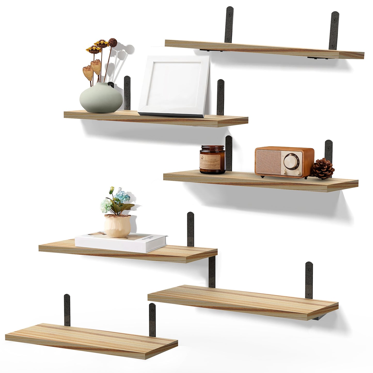 6 Sets Floating Shelves 15.74x5.74Inch Wall Mounted Shelves Wood Storage
