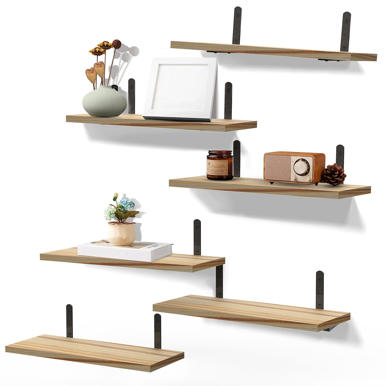 6 Sets Floating Shelves 15.74x5.74Inch Wall Mounted Shelves Wood Storage