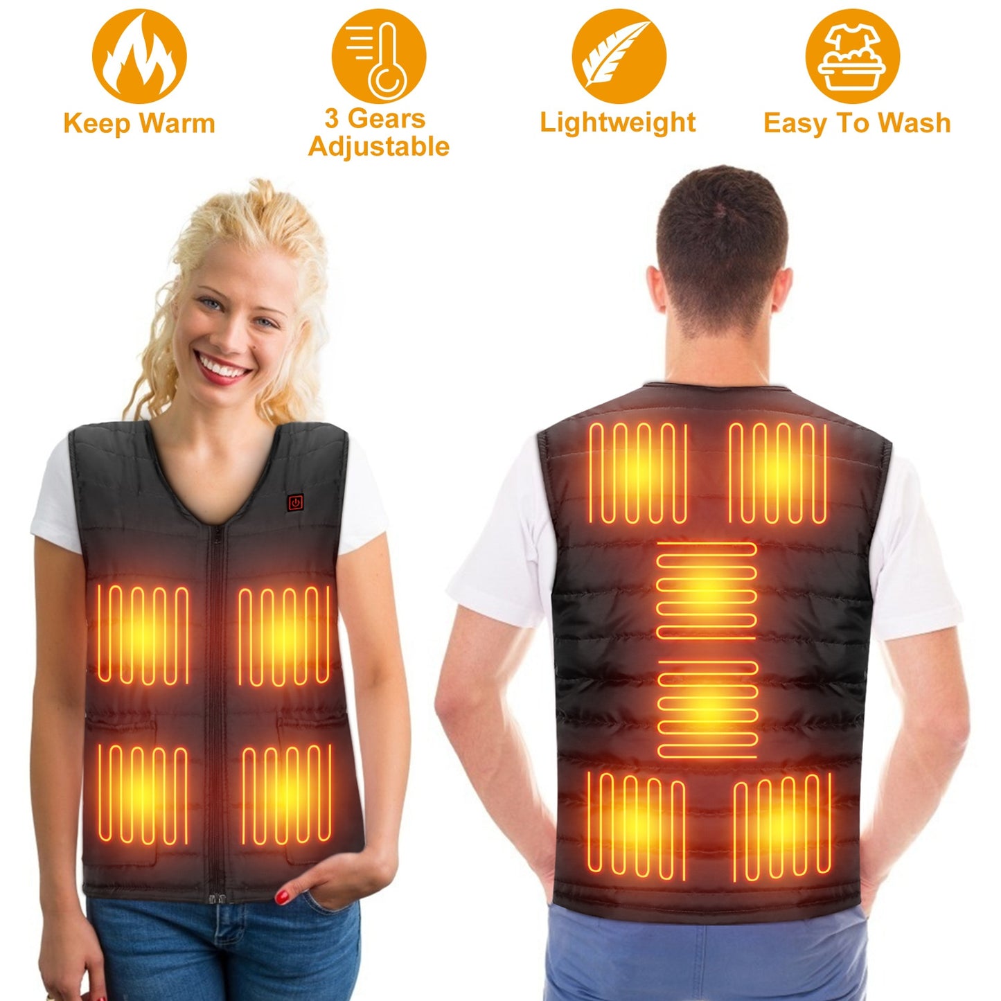 Heat Jacket Vest 3 Heating Gear Adjustable USB Heated Vest Warm Heat Coat Vest