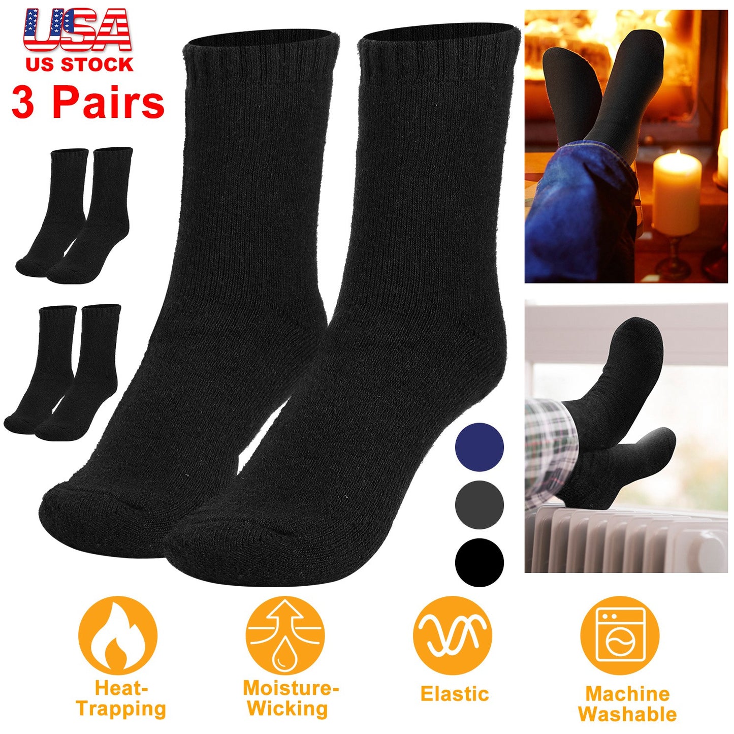 3 Pairs Men Warm Wool Socks Soft Cozy Winter Thermal Socks For Men Thick
