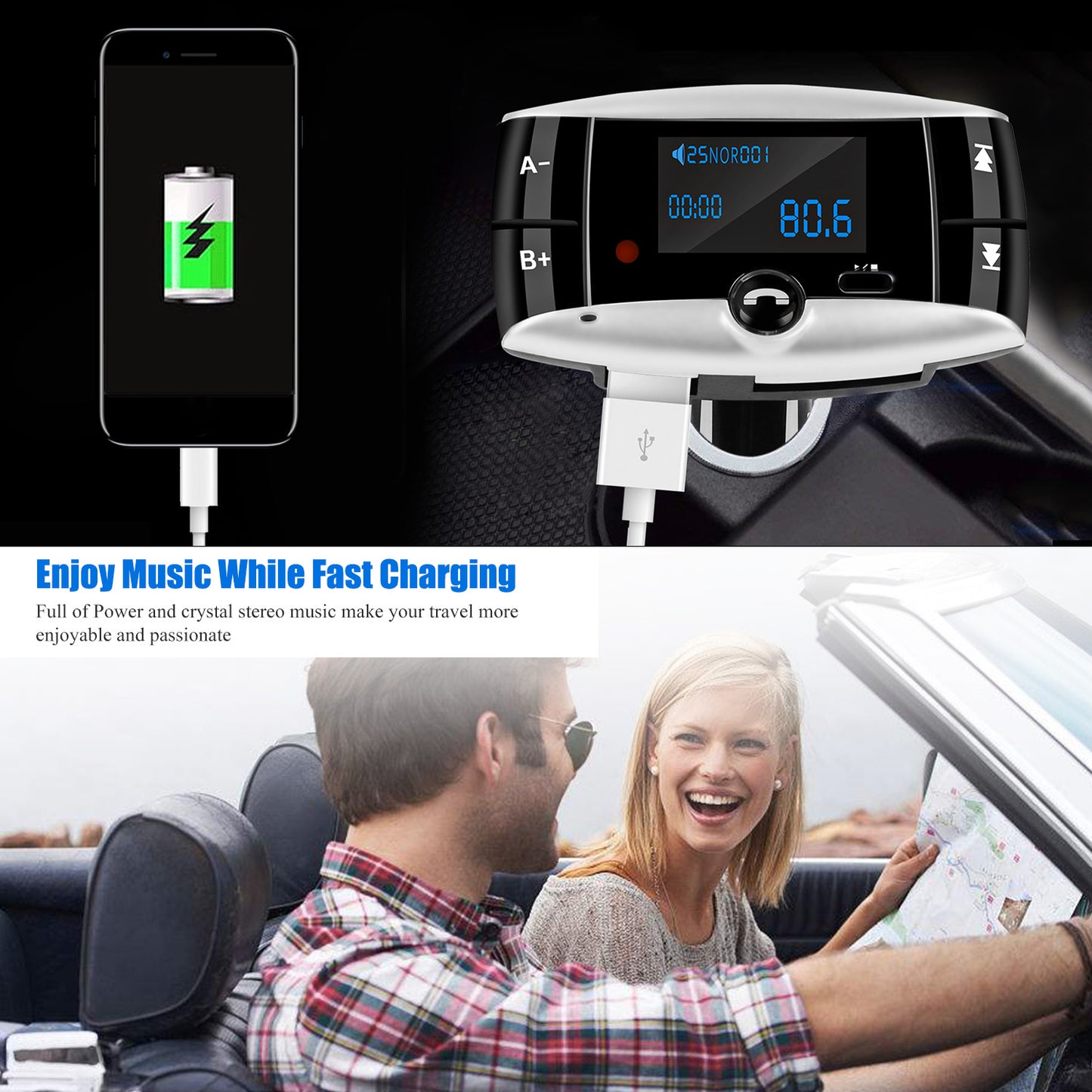 Car Wireless FM Transmitter USB Charger Hands-free Call MP3 Player SD Card