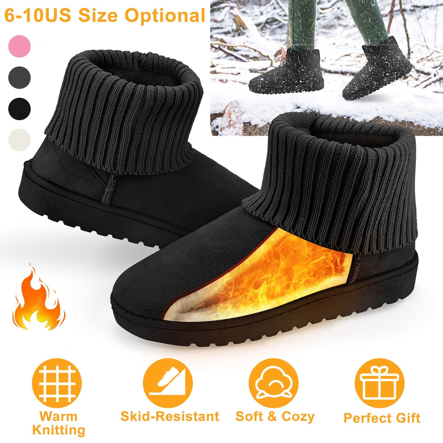 Women Lady Snow Boots Suede Mid-Calf Boot Shoe Short Plush Warm Lining Shoes w/