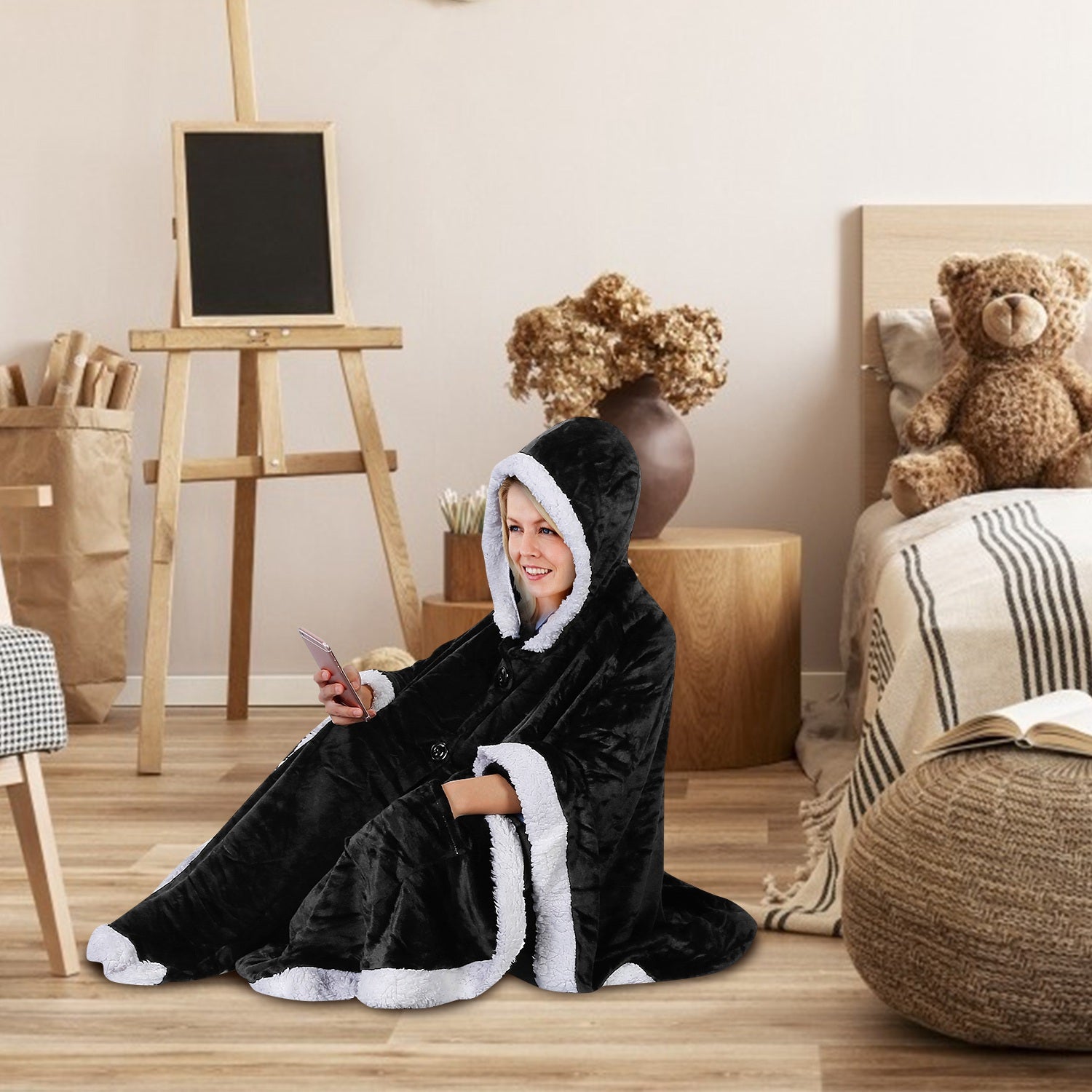 Hoodie Blanket Wrap Wearable Hoodie Snuggle Robe Sweatshirt Soft Lined Cuddle
