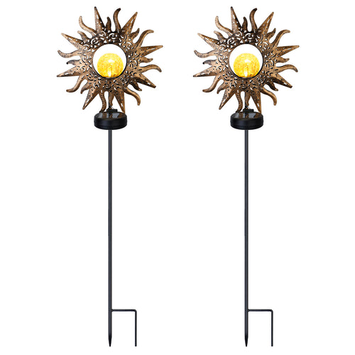 Solar Powered Sun Stake Lamp IP54 Waterproof Decorative Lamp Crackle Glass