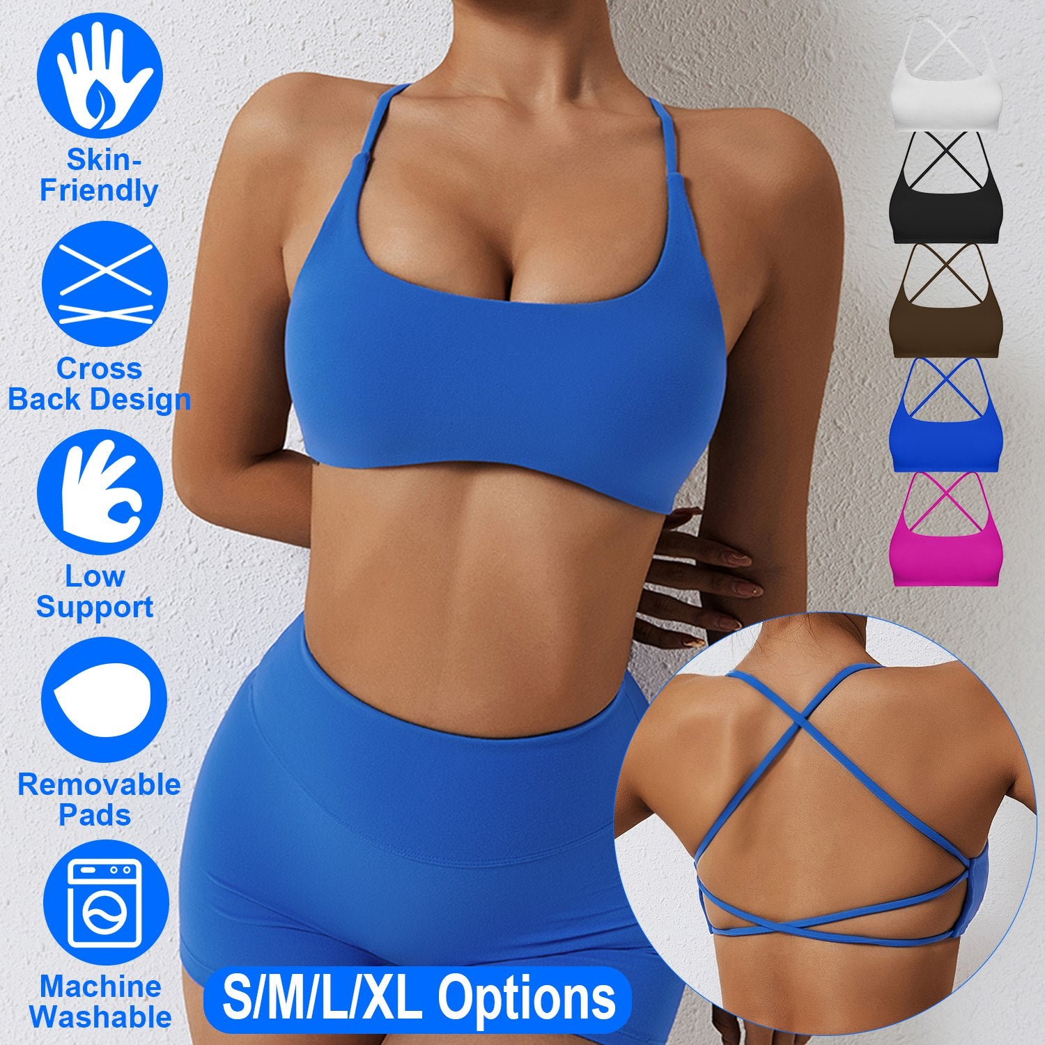 Women Cross Back Sport Bras Padded Strappy Crop Open Back Low Impact Bras Sexy