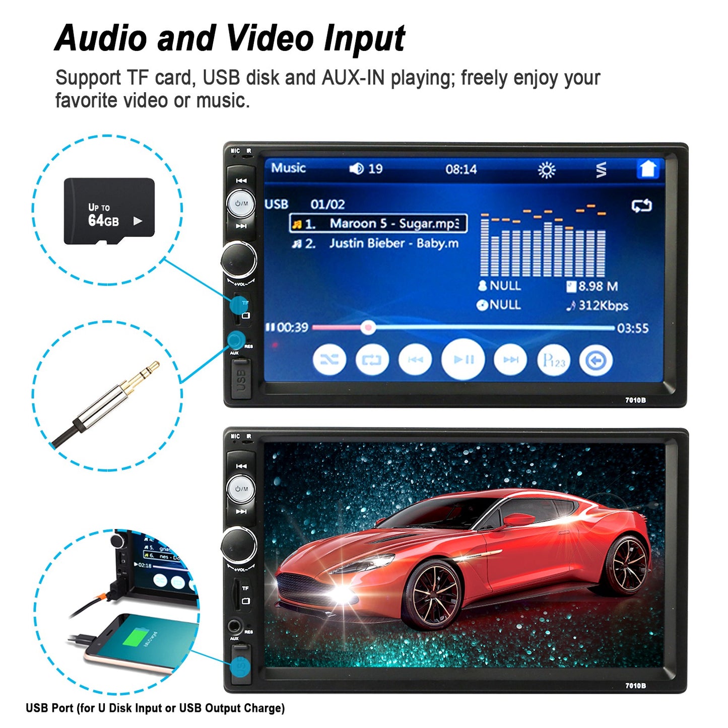 iMounTEK 7 Inches Universal Wireless Car MP5 Player 1080P Video Player Stereo