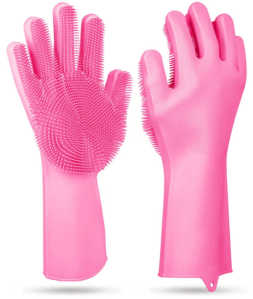 1 Pair Magic Silicone Brush Dishwashing Gloves Cleaning Sponge Pet Scrubber 3645