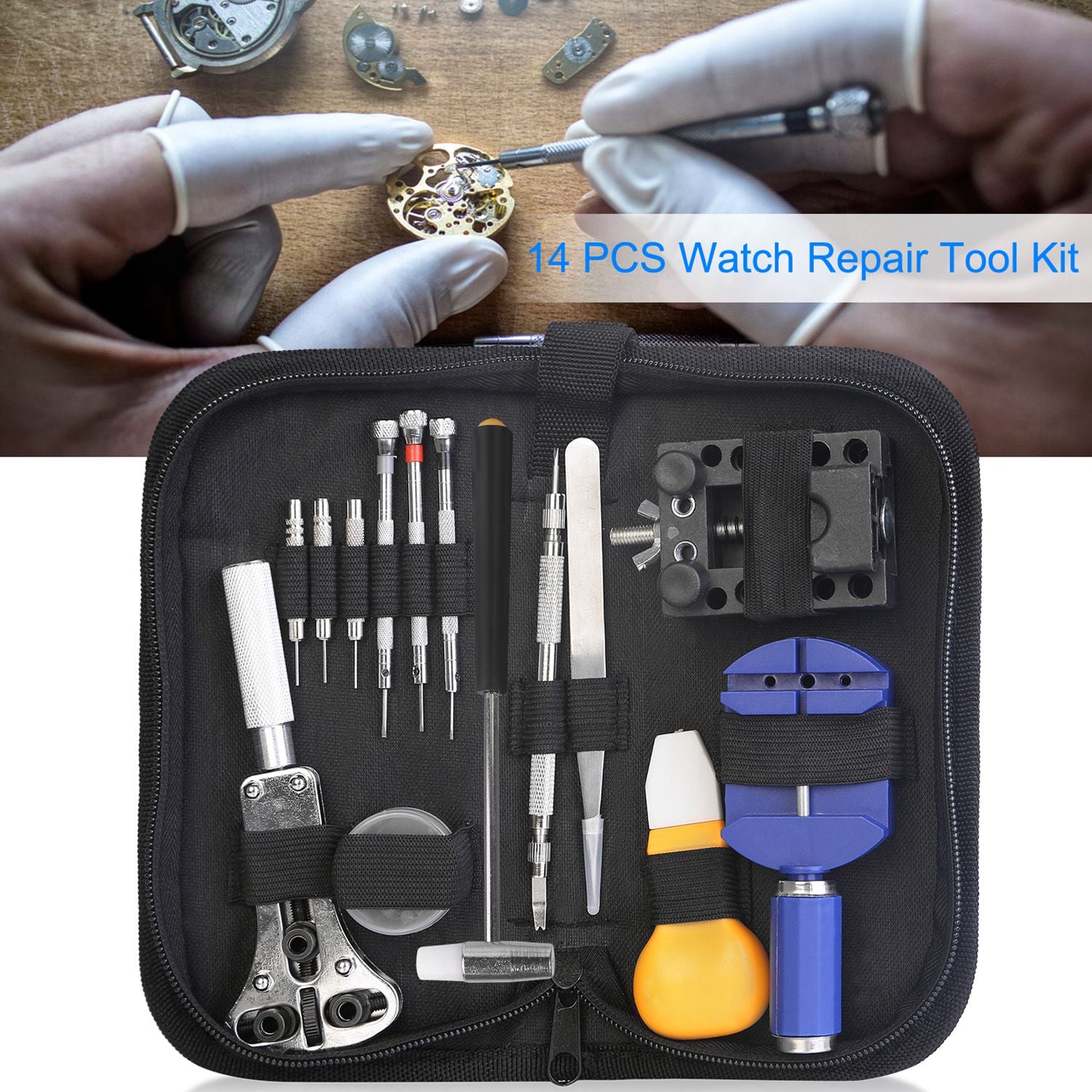 14 PCS Watch Repair Tool Kit Link Remover Watch Case Opener w/ Free Carrying