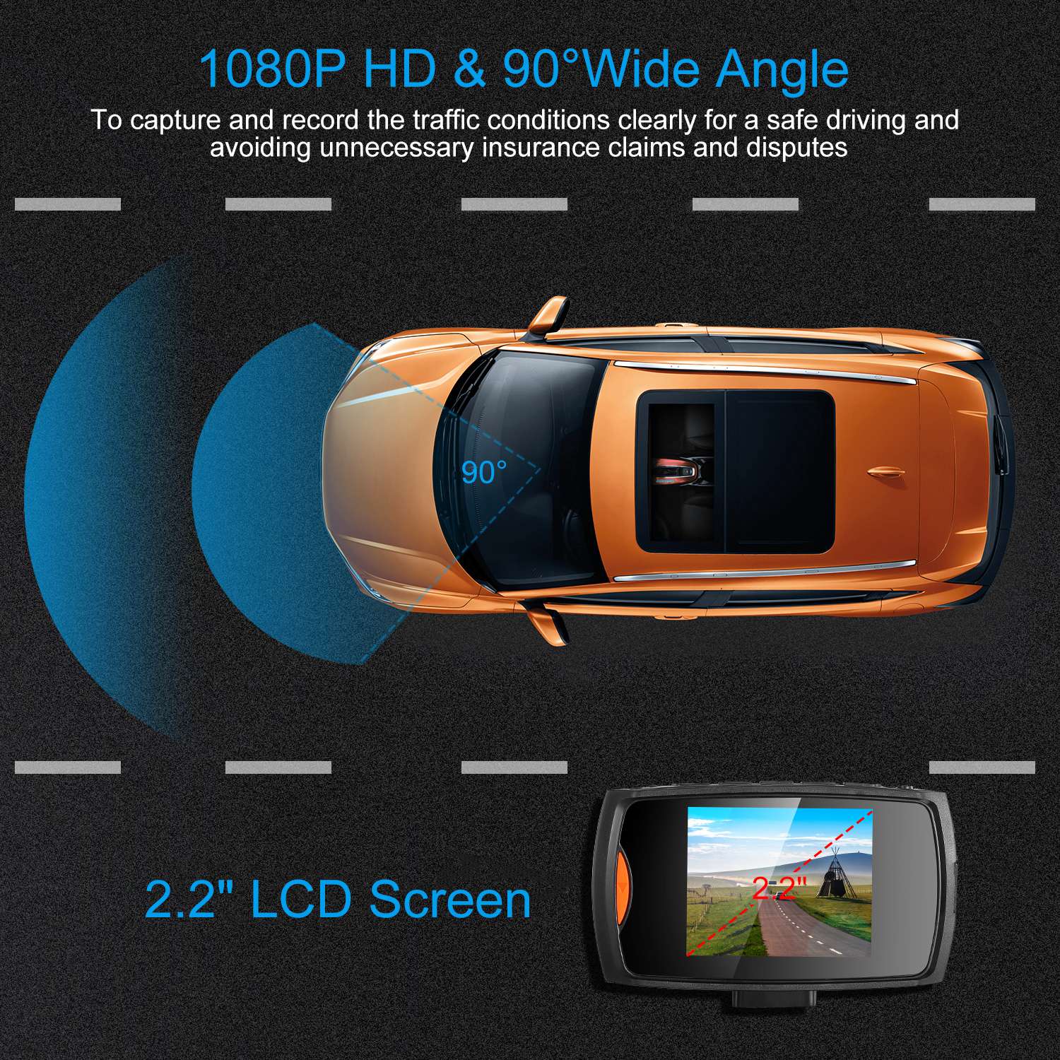 1080P Car DVR Camera Dash Cam Camcorder 90° Angle Loop Recording Night Vison