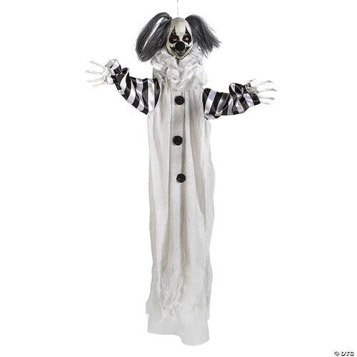 43 1/4" Black and White Animated Light-Up Clown Halloween Decoration