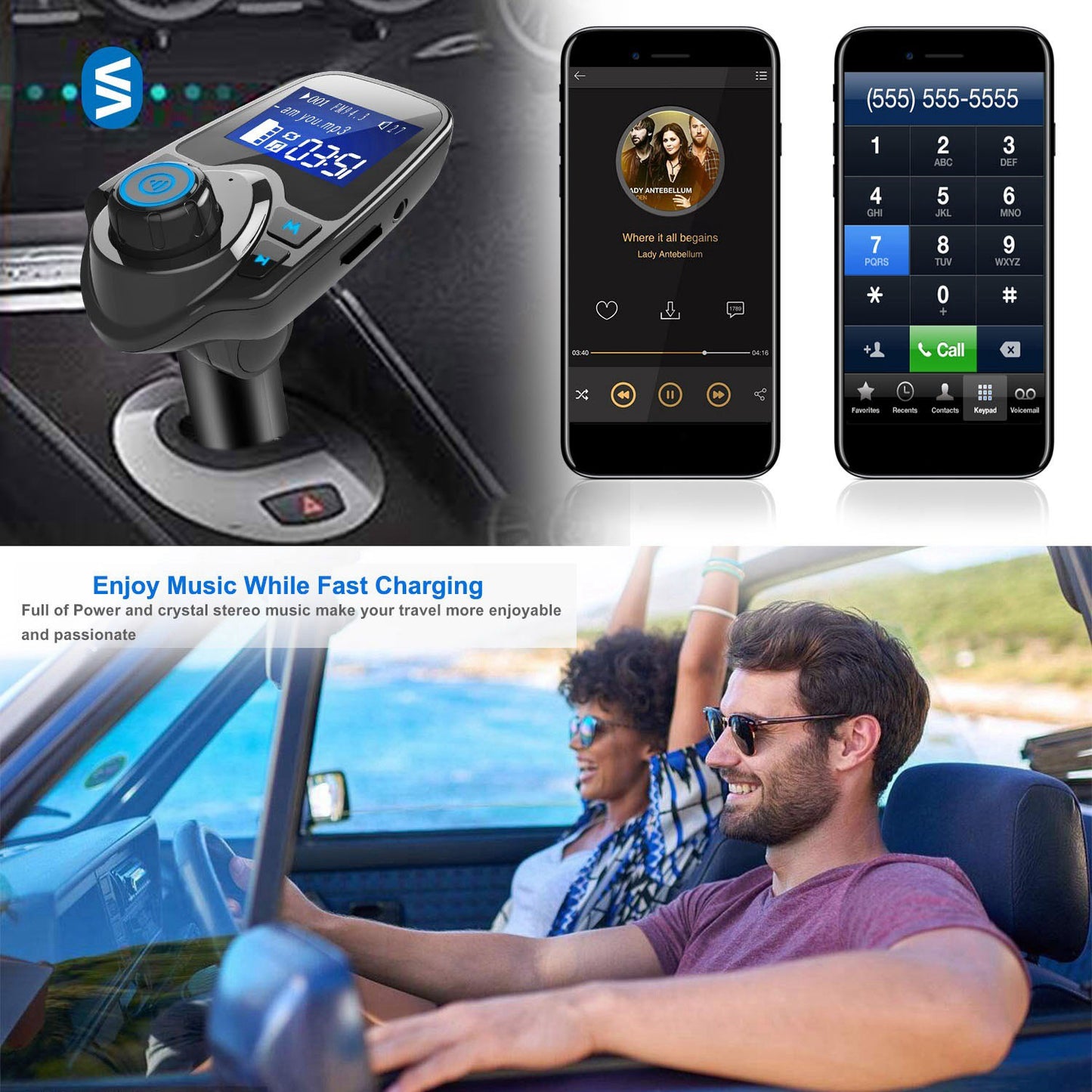 iMounTek Car Wireless FM Transmitter MP3 Player Hand-Free Call USB Charger AUX