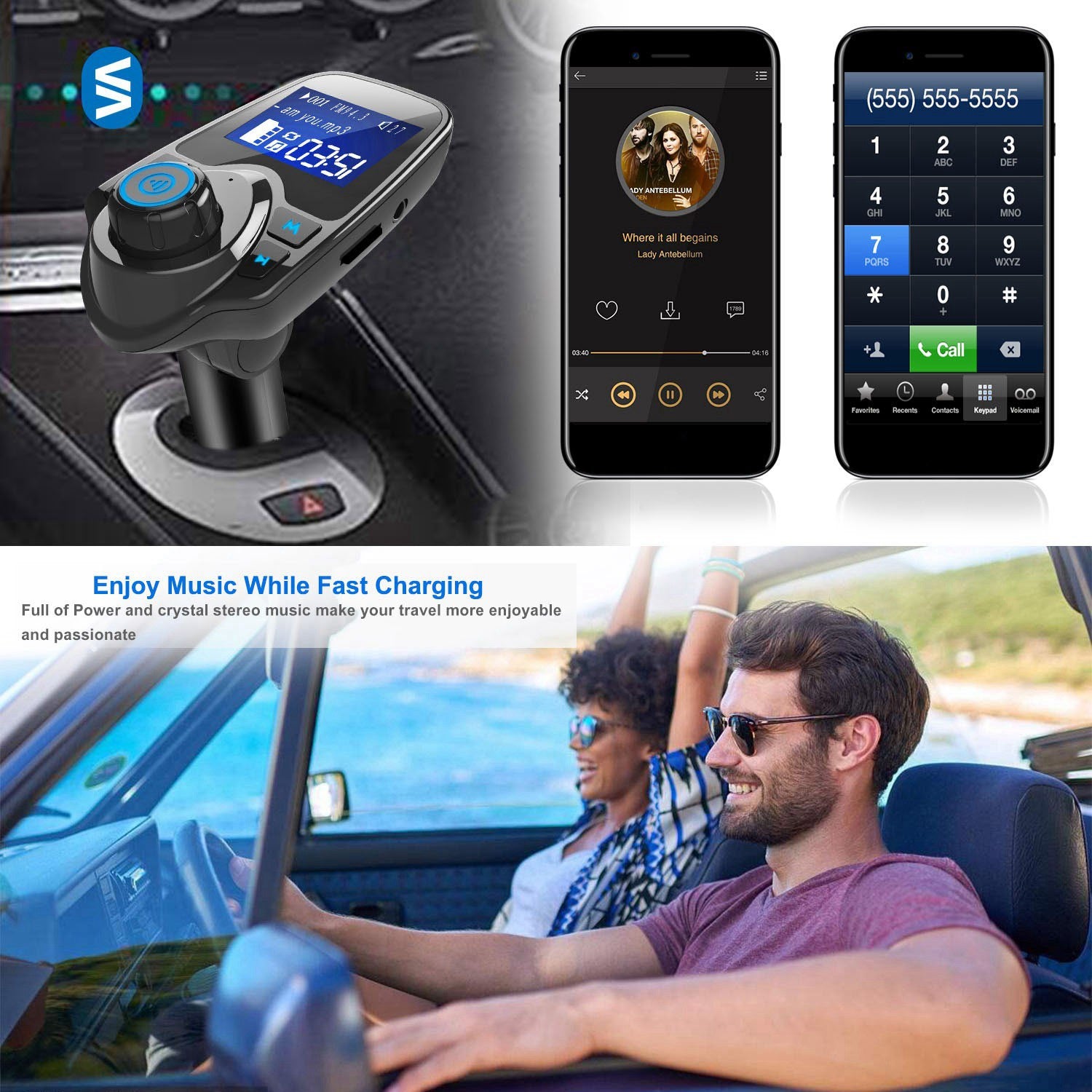 iMounTek Car Wireless FM Transmitter MP3 Player Hand-Free Call USB Charger AUX