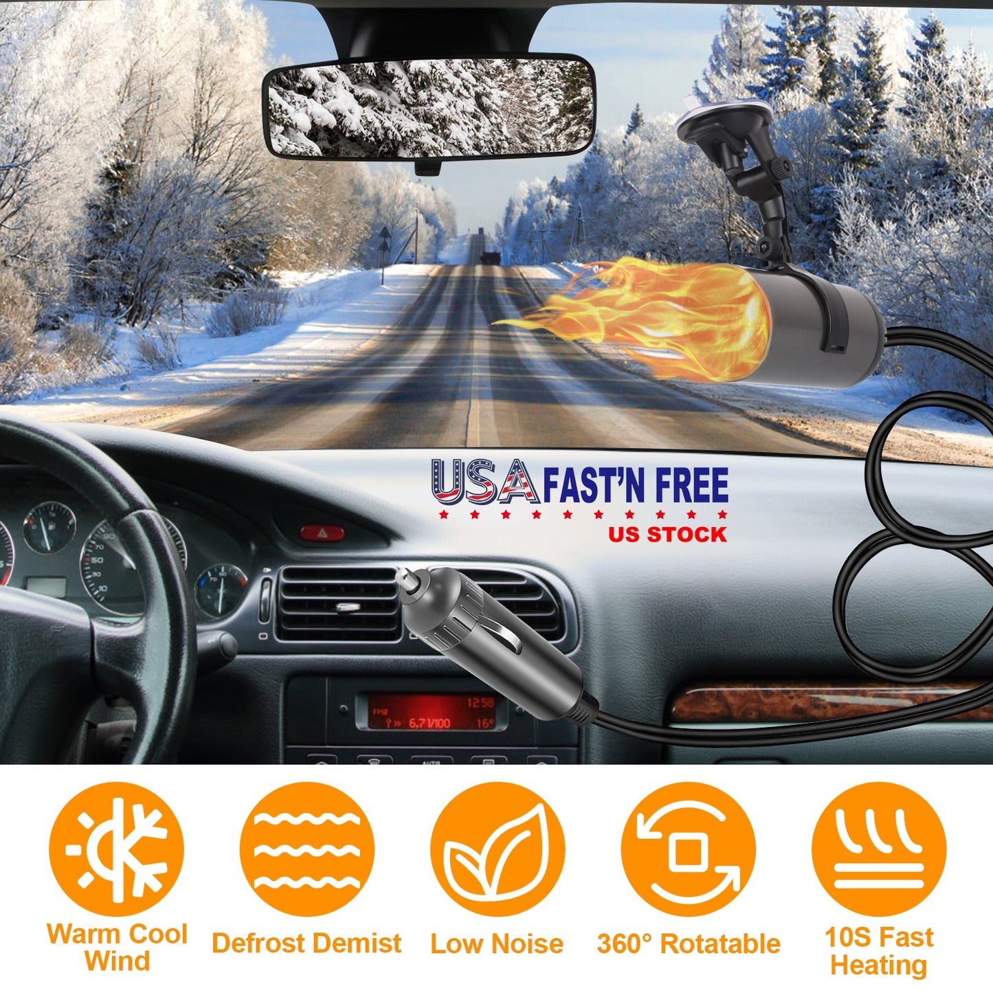 24V 216W Portable Car Heater 2 In 1 Heating Cooling Fan Rotatable Demister