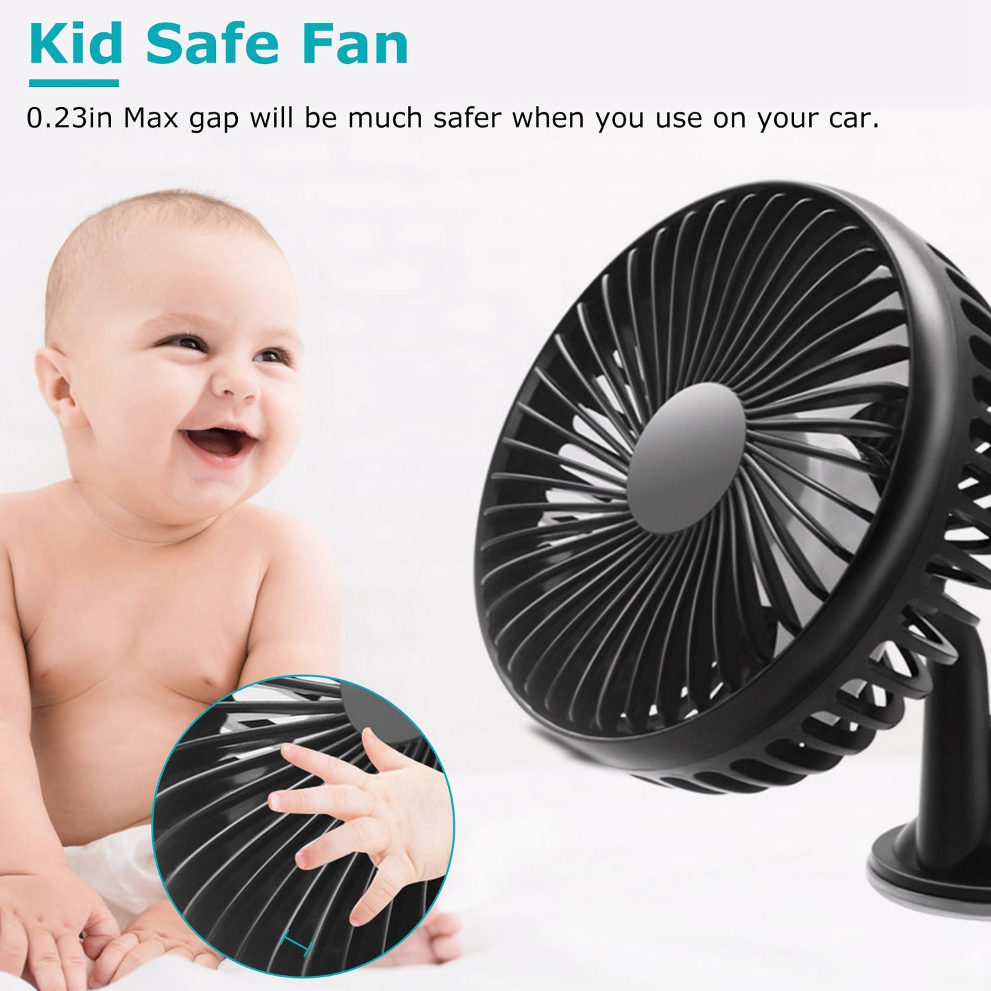 Car Cooling Fan Portable Rotatable USB Vehicle Fan Backseat Clip Fan Dashboard