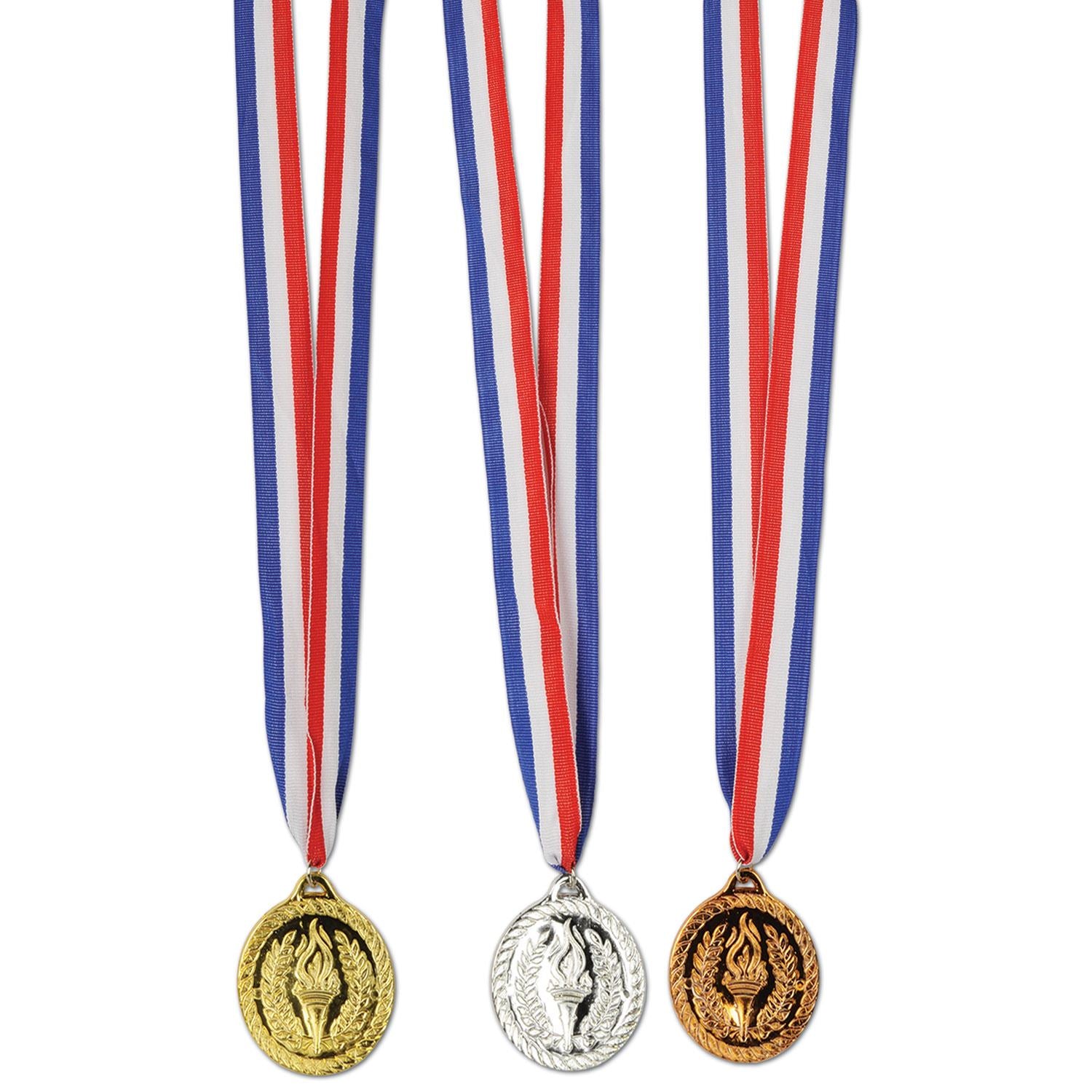 Beistle Gold, Silver & Bronze Medals w/Ribbon - Sports | Party Supply