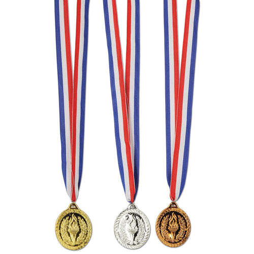 Beistle Gold, Silver & Bronze Medals w/Ribbon - Sports | Party Supply
