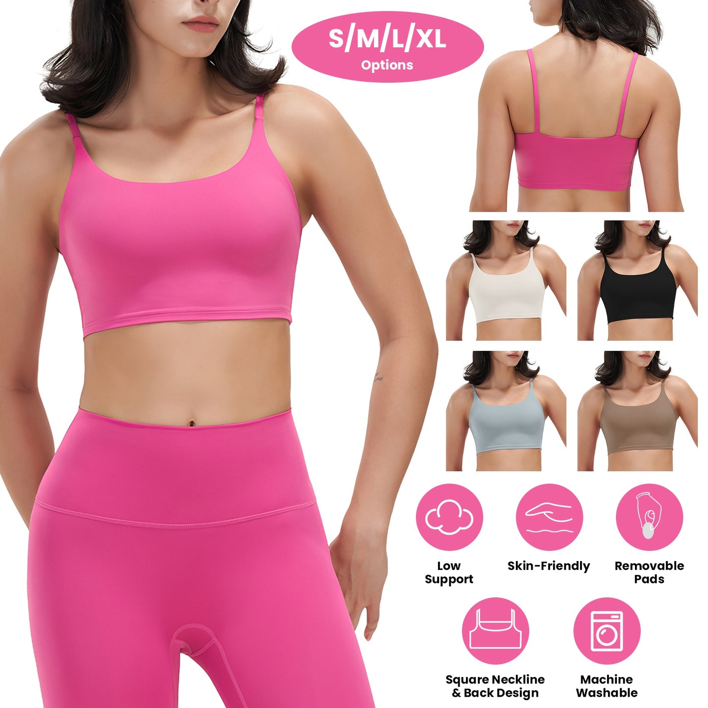 Women Strap Sport Bras Padded Strappy Crop Square Neck Low Impact Bras Sexy