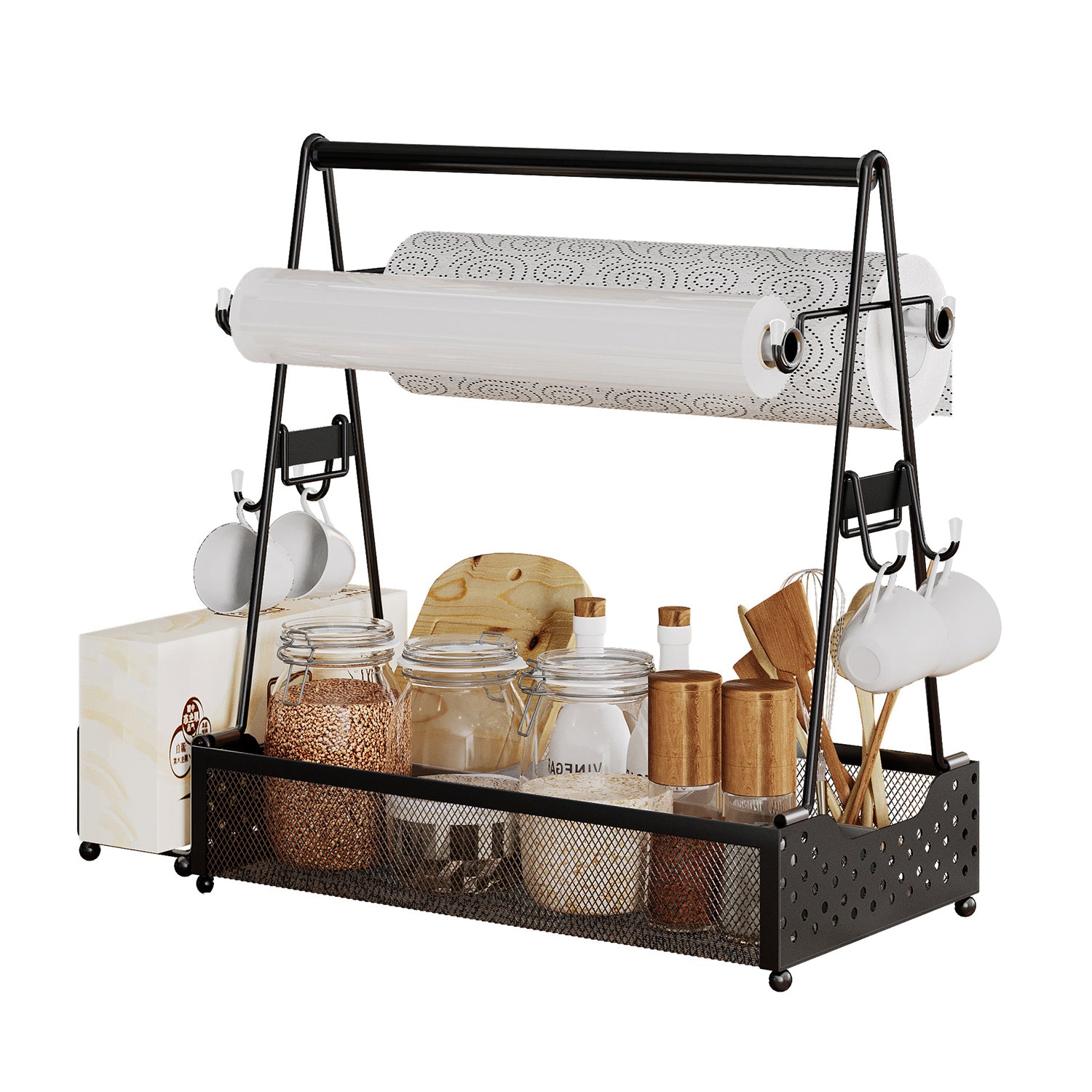 Utensil Caddy Metal Grill Caddy with Paper Towel Holders Utensil Holder for