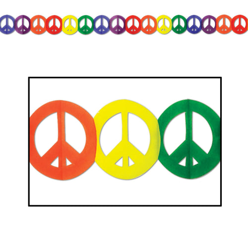Beistle Multi-Color Peace Sign Garland - 60's | Party Supply | Decoration
