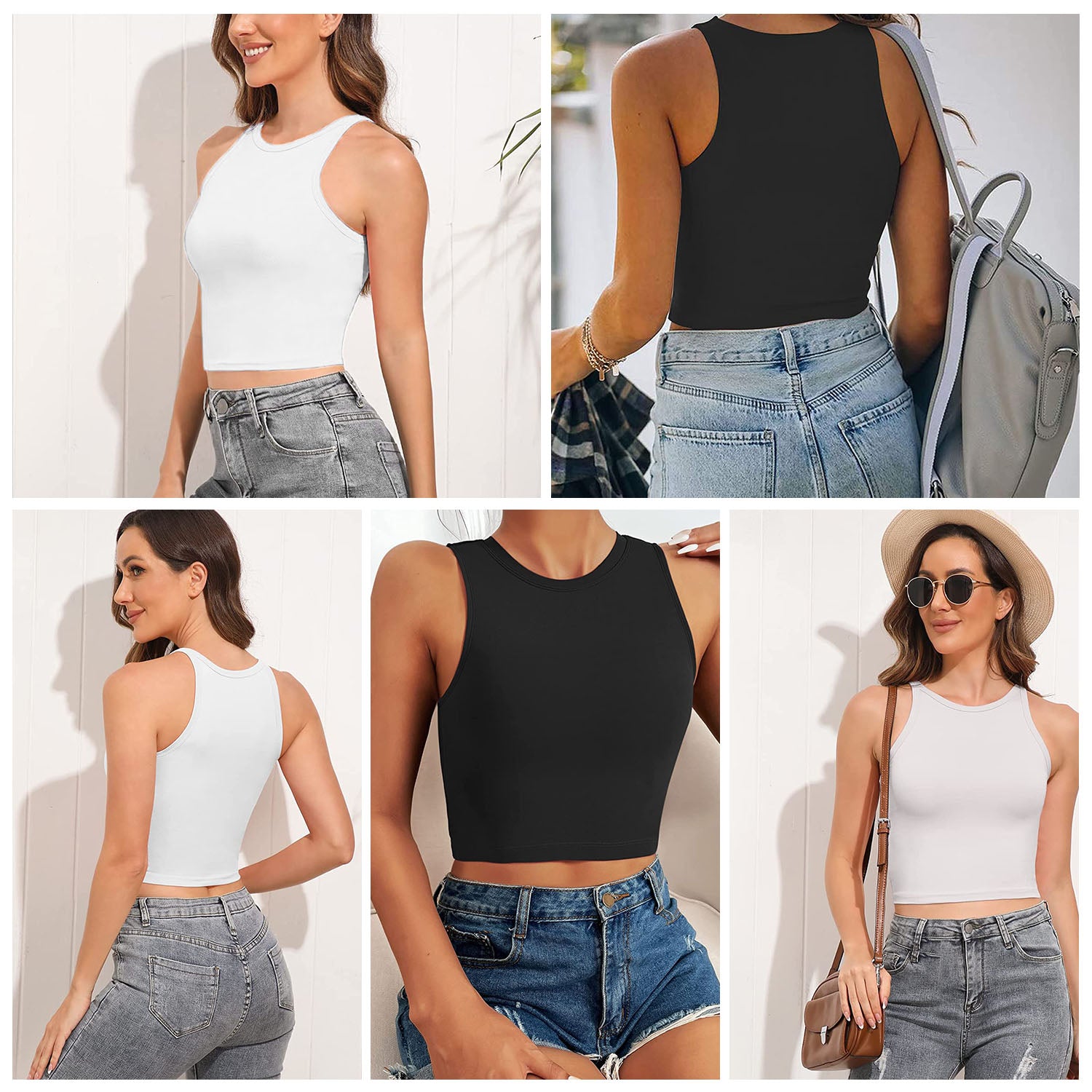 Women Sleeveless Cropped Tank Top High Neck Crop Racer Back Workout Top Machine