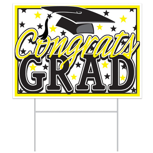 Beistle All-Weather Congrats Grad Yard Sign - Yellow - Graduation | Party