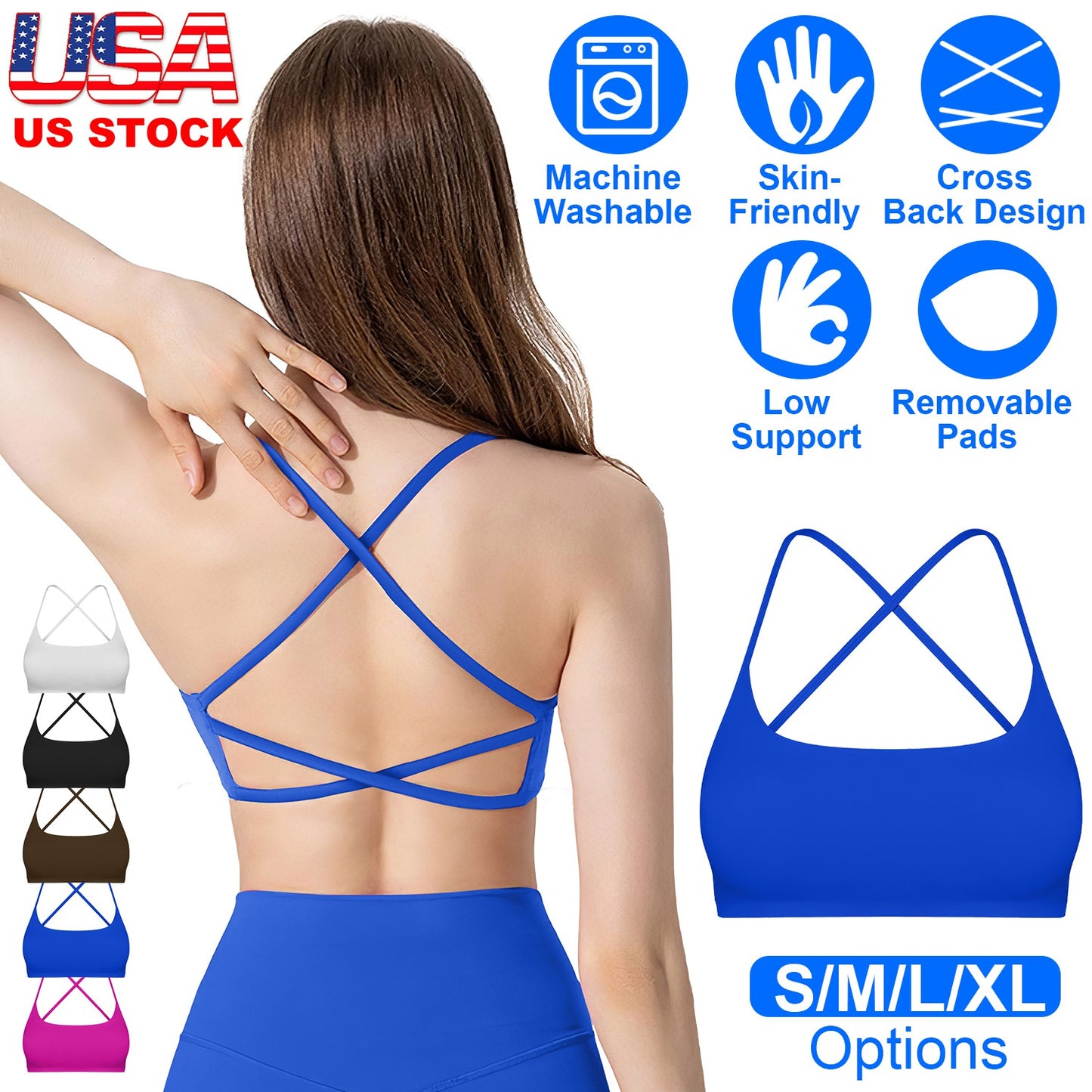 Women Cross Back Sport Bras Padded Strappy Crop Open Back Low Impact Bras Sexy