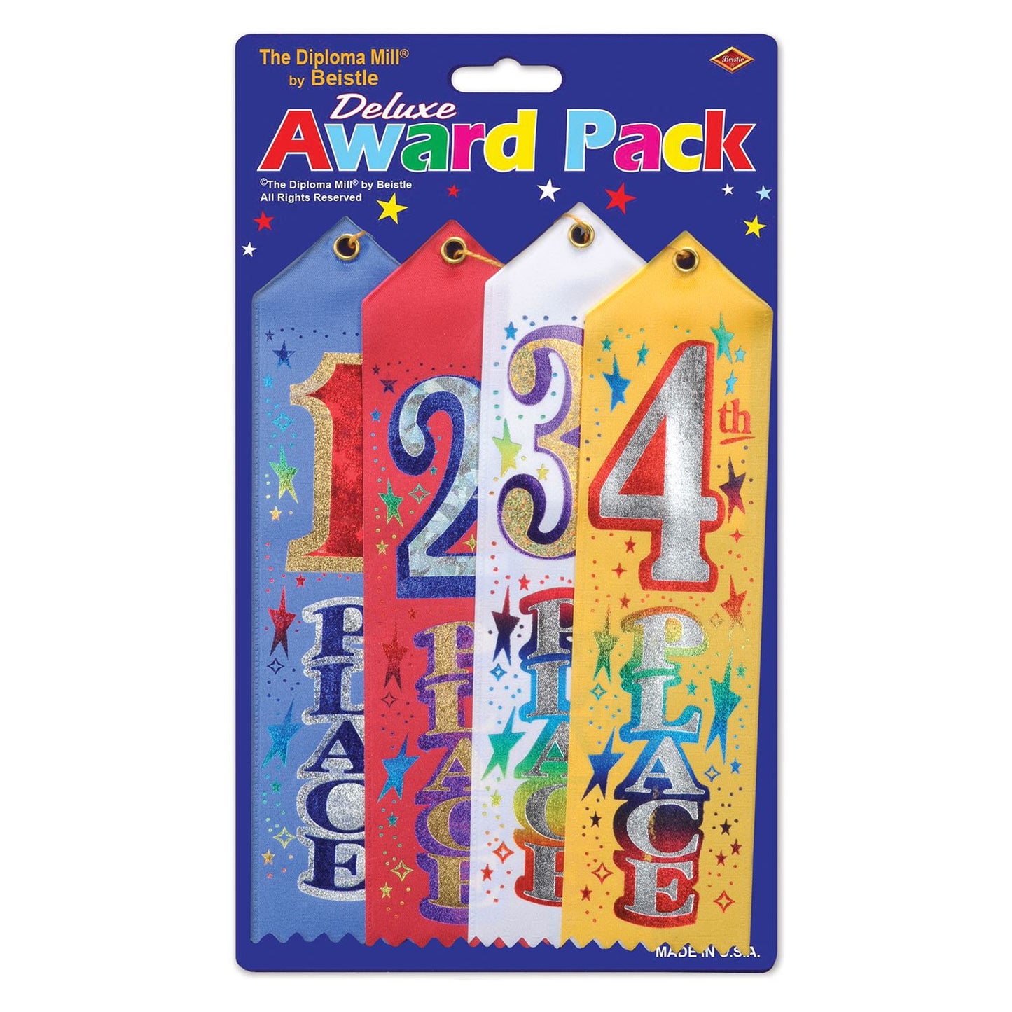 Beistle 1st, 2nd, 3rd, and 4th Place Award Pack (4 Ribbons/Pkg) - for Sports