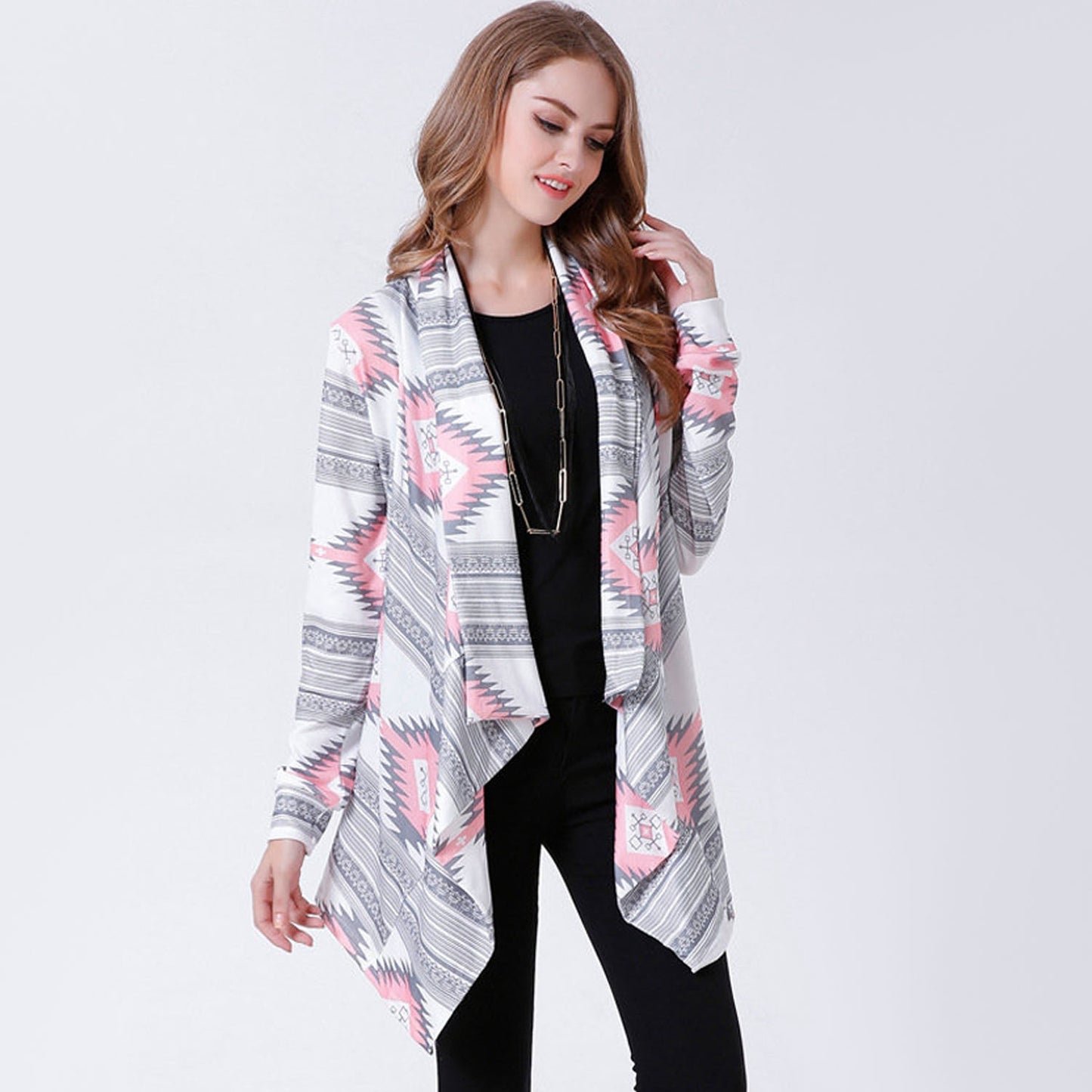 Women Open Front Cardigan Long Sleeve Shawl Neck Breathable Cardigan Well