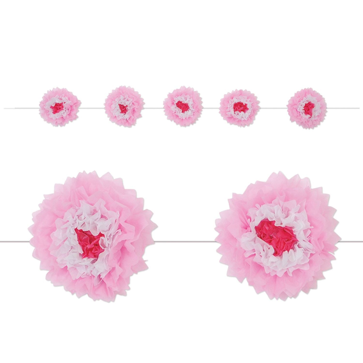 Beistle Pink Tissue Flower Garland - Baby Shower | Party Supply | Decoration