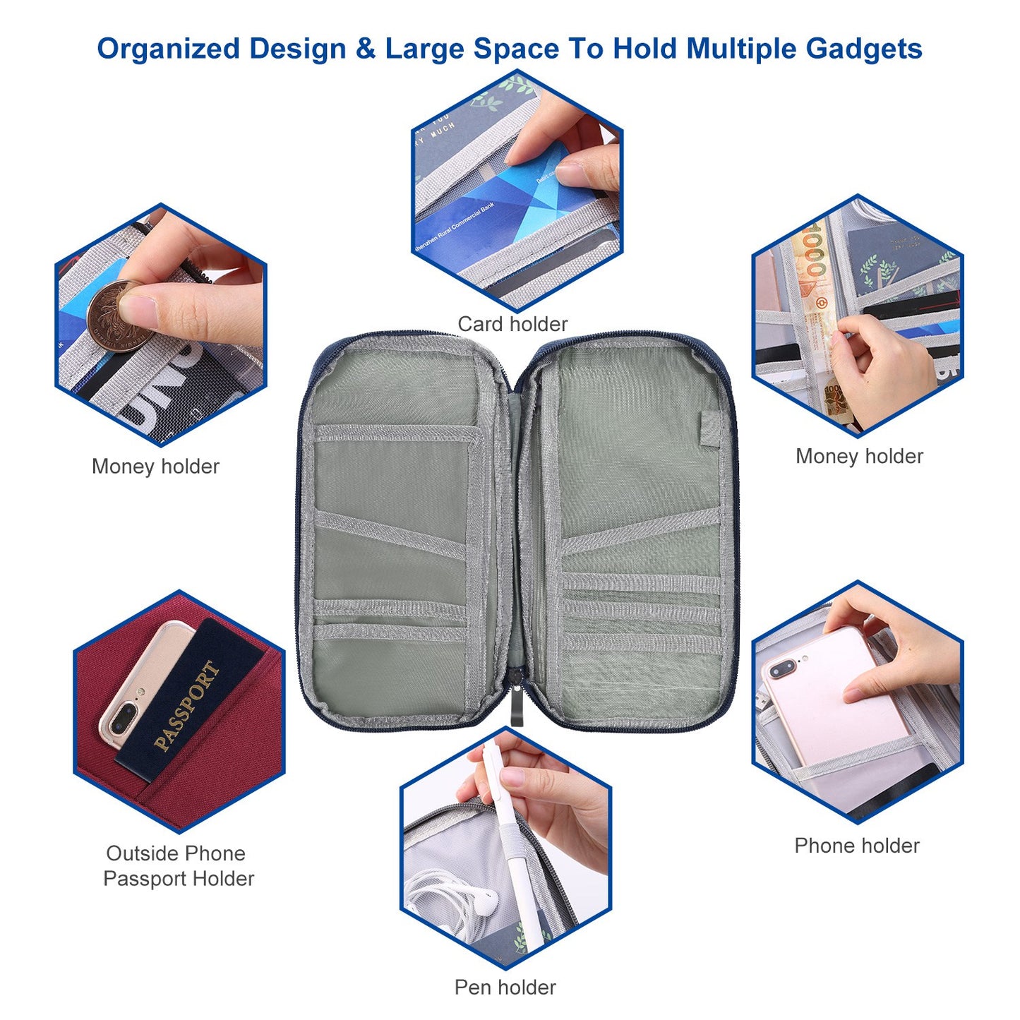 Travel Passport Wallet 12Cells Ticket ID Credit Card Holder Water Repellent