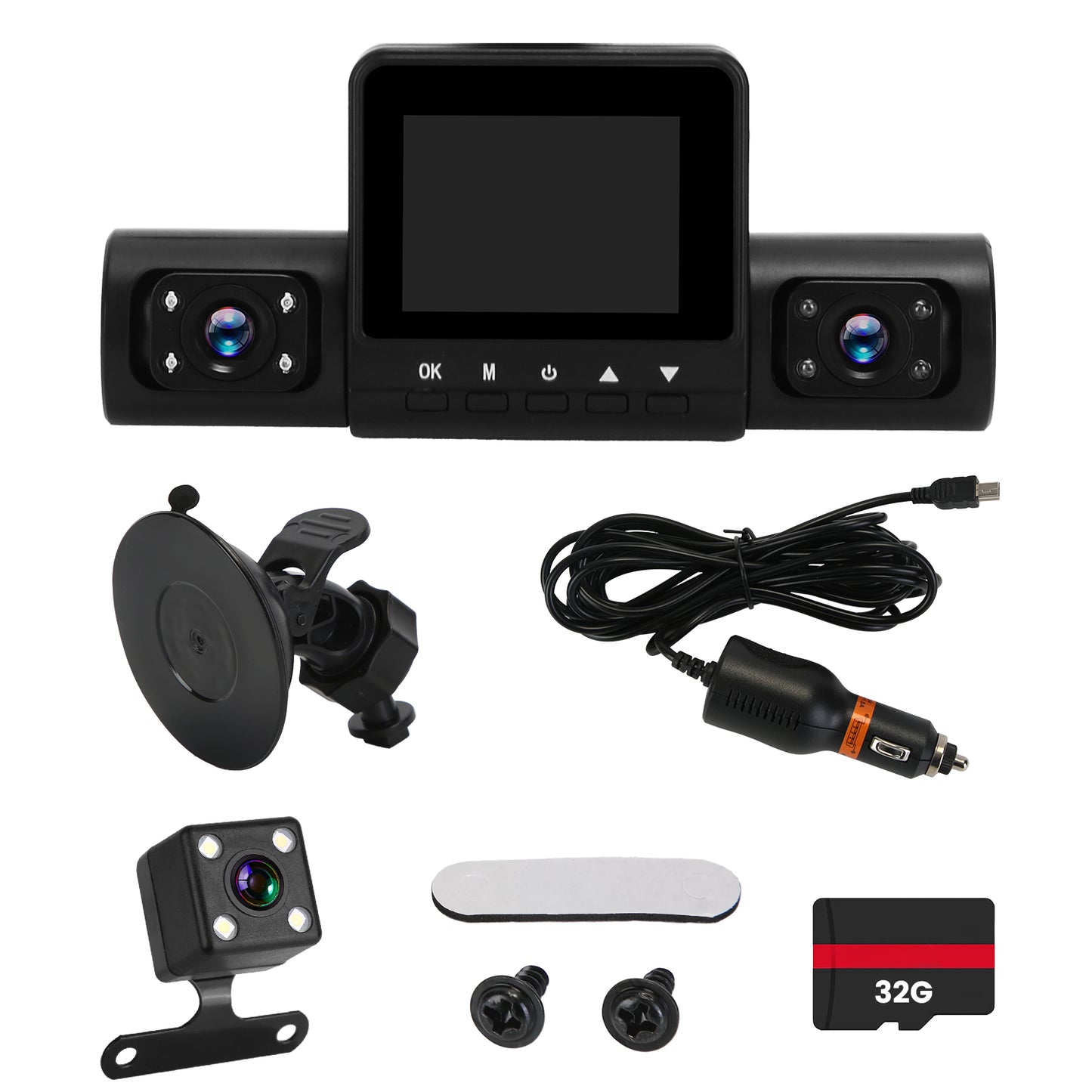 360° View FHD 4 Channel Dash Cam 1080P Front 480P Rear Left Right Inside Dash