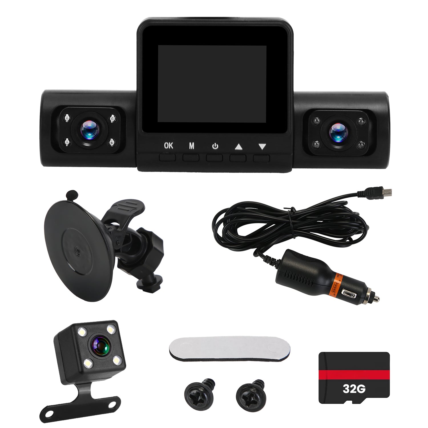 360° View FHD 4 Channel Dash Cam 1080P Front 480P Rear Left Right Inside Dash