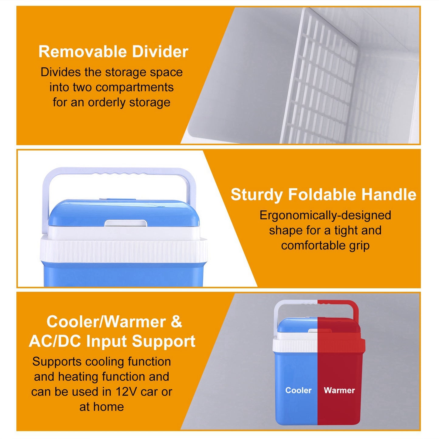 24L Portable Car Cooler 12V Car Refrigerator Travel Cooling Warmer Fridge Box
