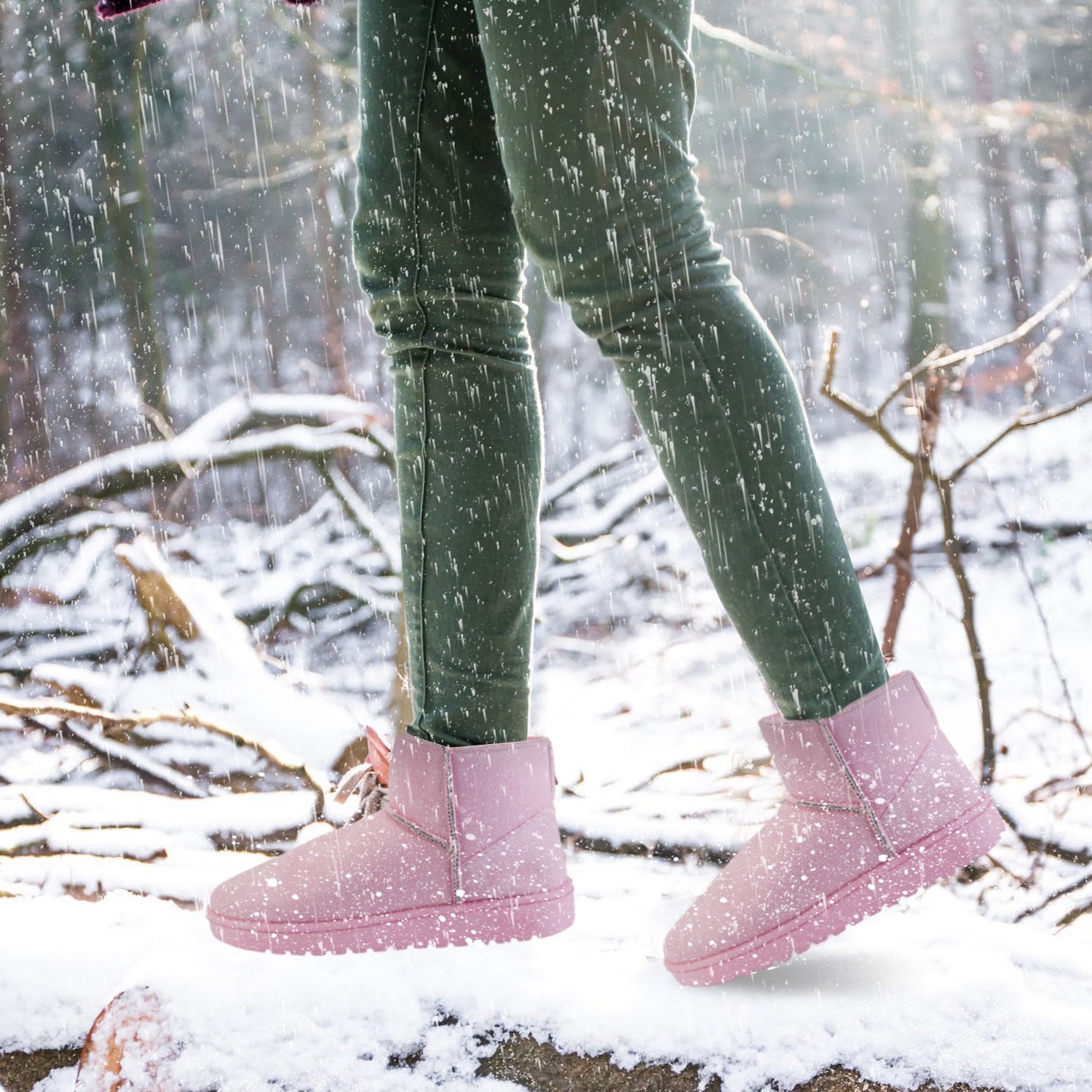Women Lady Snow Boots Suede Mid-Calf Boot Shoe Short Plush Warm Lining Shoes w/