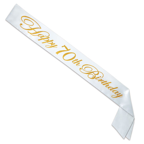 Beistle Glittered Happy 70th Birthday Satin Sash - Birthday-Age Specific