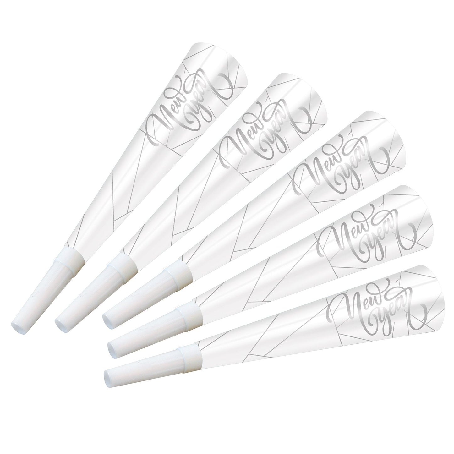Beistle White New Year Silver Horns - New Years | Party Supply | Decoration