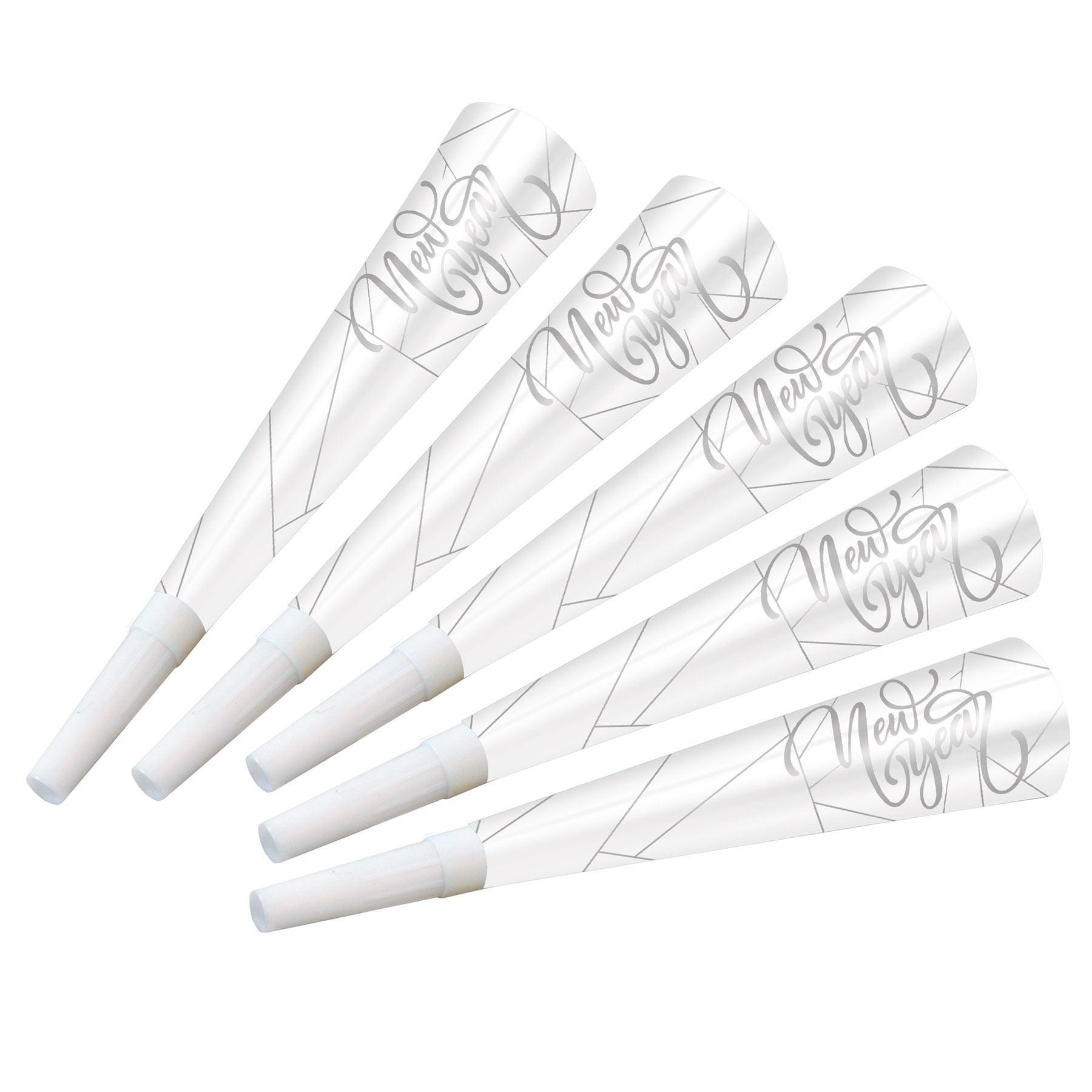 Beistle White New Year Silver Horns - New Years | Party Supply | Decoration